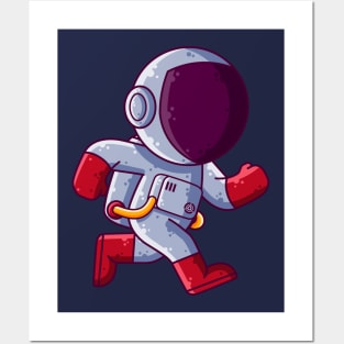 Cute Astronaut Running Cartoon Posters and Art